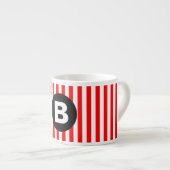 Red White Vertical Stripes Black Monogram Espressotasse (Vorderseite Rechts)