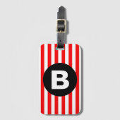 Red White Vertical Stripes Black Monogram Gepäckanhänger (Vorderseite Vertikal)