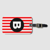 Red White Vertical Stripes Black Monogram Gepäckanhänger (Vorderseite (Horizontal))