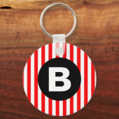 Red White Vertical Stripes Black Monogram Schlüsselanhänger (Rückseite)