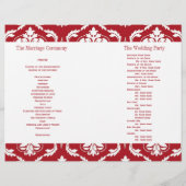 Red White Vintag Damask Hochzeitsprogramm (Rückseite)