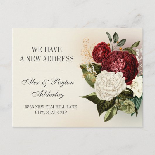 Red White Vintag Floral Adressenänderung Postkarte (Vorderseite)