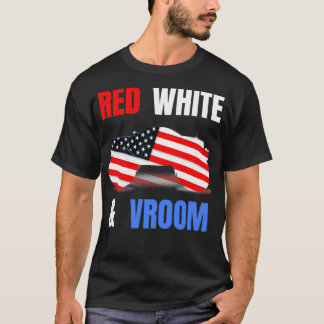 Red White Vroom Monster Lover American Flag T-Shirt