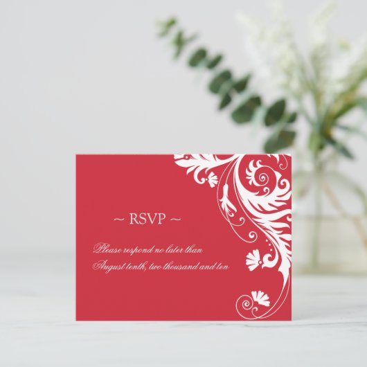 Red & White Wedding Repair Cards RSVP Karte (Stehend Vorderseite)