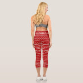 Red & White Weihnachtsfeiertag Gezwirnt Muster Capri Leggings (Rückseite)