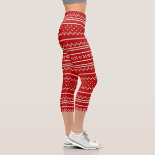 Red & White Weihnachtsfeiertag Gezwirnt Muster Capri Leggings
