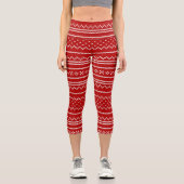 Red & White Weihnachtsfeiertag Gezwirnt Muster Capri Leggings (Vorderseite)