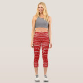 Red & White Weihnachtsfeiertag Gezwirnt Muster Capri Leggings (Vorderseite)