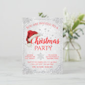 Red White Weihnachtsmannmütze Snowflake Weihnachte Einladung (Stehend Vorderseite)