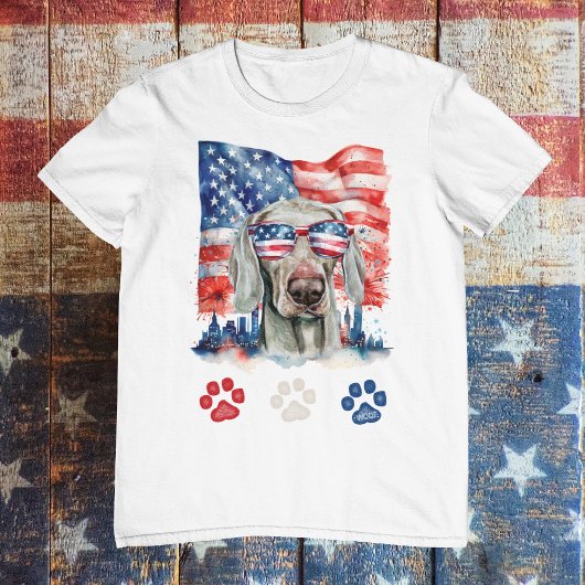 Red White Weimaraner Dog American 4. Juli T-Shirt