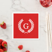 Red White Wheat Laurel Wreath Initial Monogram Serviette (Beispiel)