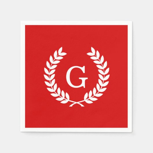 Red White Wheat Laurel Wreath Initial Monogram Serviette (Vorderseite)