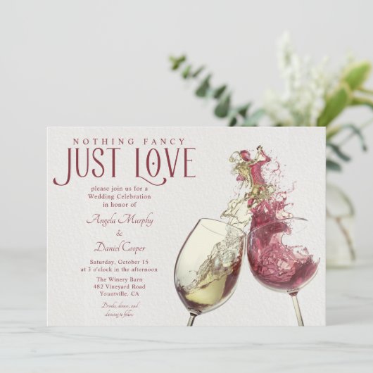 Red White Wine Dance Just Liebe Hochzeit Einladung (Stehend Vorderseite)