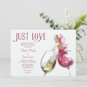 Red White Wine Dance Just Liebe Hochzeit Einladung (Stehend Vorderseite)
