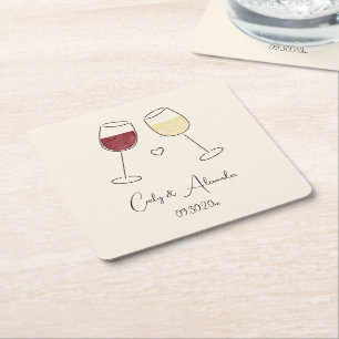 Red White Wine Glass Cheers Wedding Verlobung Rechteckiger Pappuntersetzer