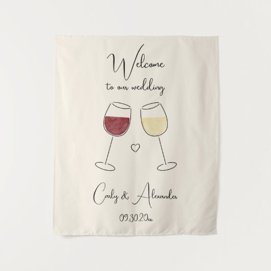 Red White Wine Glass Wedding Welcome Wandteppich (Vorderseite)