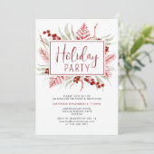 Red White Winter Botanic Holiday Party Einladung (Stehend Vorderseite)