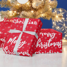 Red White Winter Snowflake Muster Frohe Weihnachte Geschenkpapier