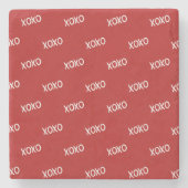 Red White XO Kiss Lips Steinuntersetzer (Vorderseite)