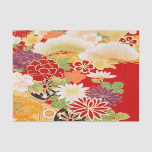 Red White Yellow Japanisch Kimono Floral Decoupage Seidenpapier (Vorderseite)