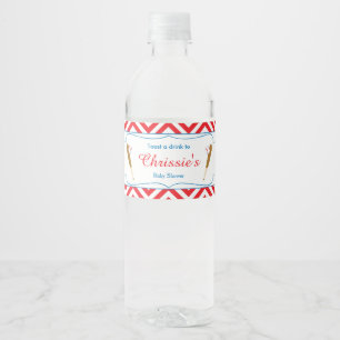 Red & White Zickzack Baseball Baby Wasserflaschenetikett