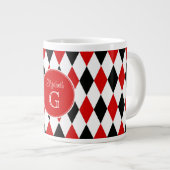 Red Whk Harlequin Round Red Monogram #2 Jumbo-Tasse (Vorderseite Rechts)