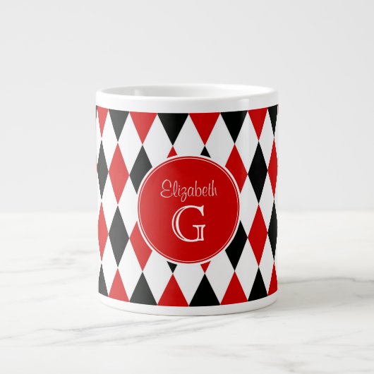Red Whk Harlequin Round Red Monogram #2 Jumbo-Tasse (Vorderseite)