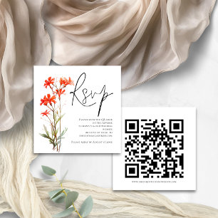 Red Wildblumen Script QR Code Wedding RSVP Begleitkarte