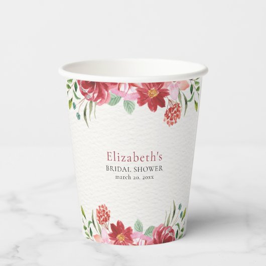 Red wildflowers Bridal Shower Pappbecher (Rückseite)