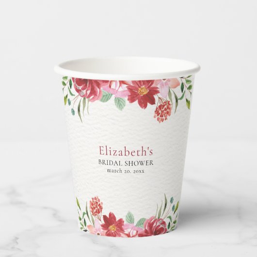 Red wildflowers Bridal Shower Pappbecher (Vorderseite)