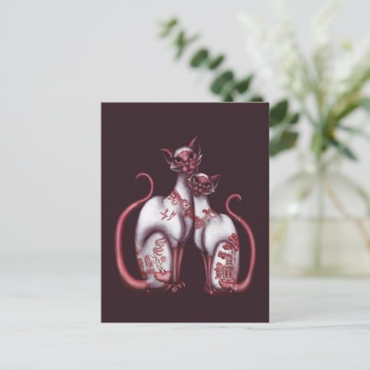 Red Willow Siamese Katzen Postkarte (Stehend Vorderseite)