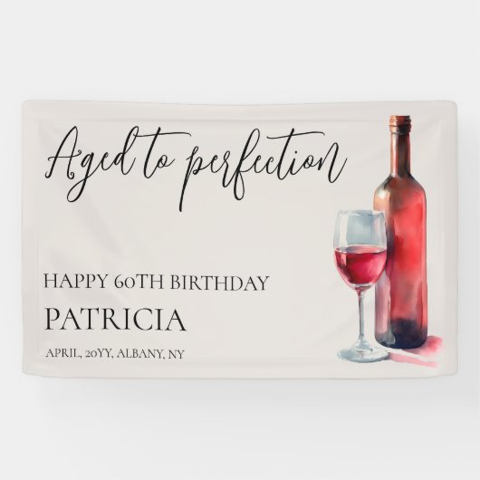 Red Wine Aged to Perfection 60th Birthday Party Banner (Horizontal)