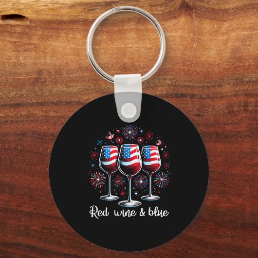 Red Wine &amp; Blue 4th Of July Wine Red White Blu Schlüsselanhänger (Vorderseite)