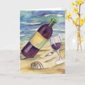 Red Wine Beach Party Gruß oder Note Card Karte (Gelbe Blume)
