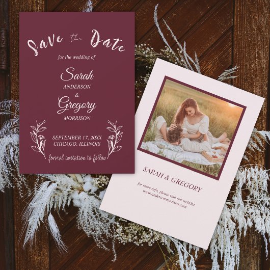 Red Wine Boho Minimalistische Save the Date Karte