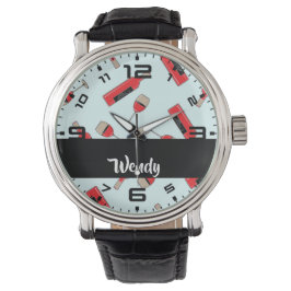 Red wine bottles and glasses pattern armbanduhr