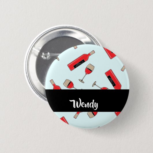 Red wine bottles and glasses pattern button (Vorne & Hinten)