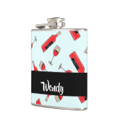 Red wine bottles and glasses pattern flachmann (Links)