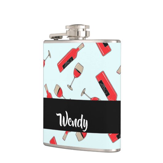 Red wine bottles and glasses pattern flachmann (Links)