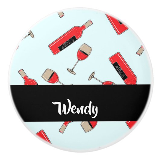 Red wine bottles and glasses pattern keramikknauf (Vorderseite)