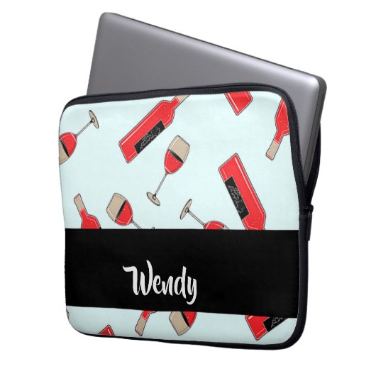 Red wine bottles and glasses pattern laptopschutzhülle (Vorderseite Links)