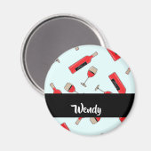 Red wine bottles and glasses pattern magnet (Vorderseite/Rückseite)