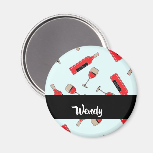 Red wine bottles and glasses pattern magnet (Vorderseite/Rückseite)