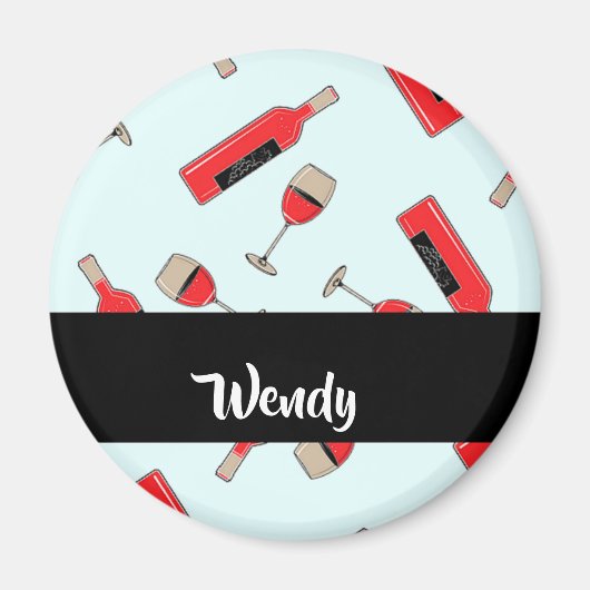 Red wine bottles and glasses pattern magnet (Vorne)