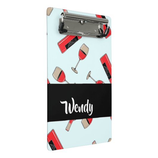 Red wine bottles and glasses pattern mini klemmbrett (Schrägansicht)