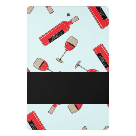 Red wine bottles and glasses pattern mini klemmbrett (Rückseite)