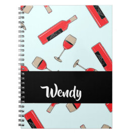 Red wine bottles and glasses pattern notizblock