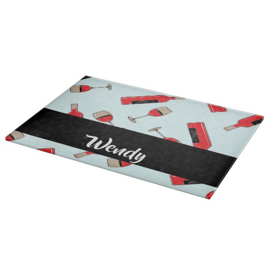 Red wine bottles and glasses pattern schneidebrett (Ecke)