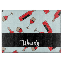 Red wine bottles and glasses pattern schneidebrett