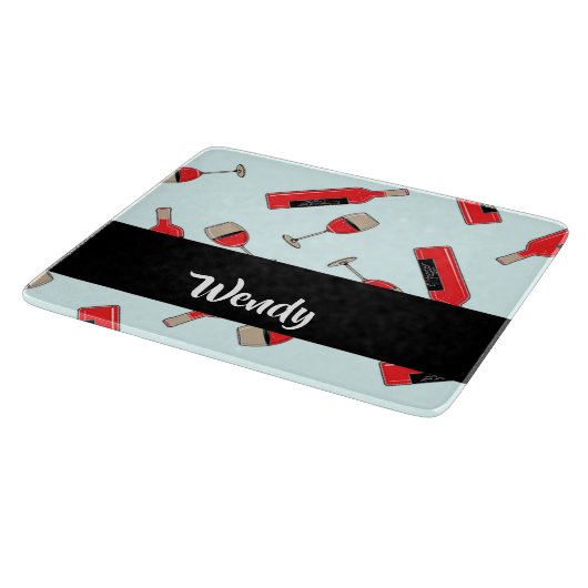 Red wine bottles and glasses pattern schneidebrett (Ecke)